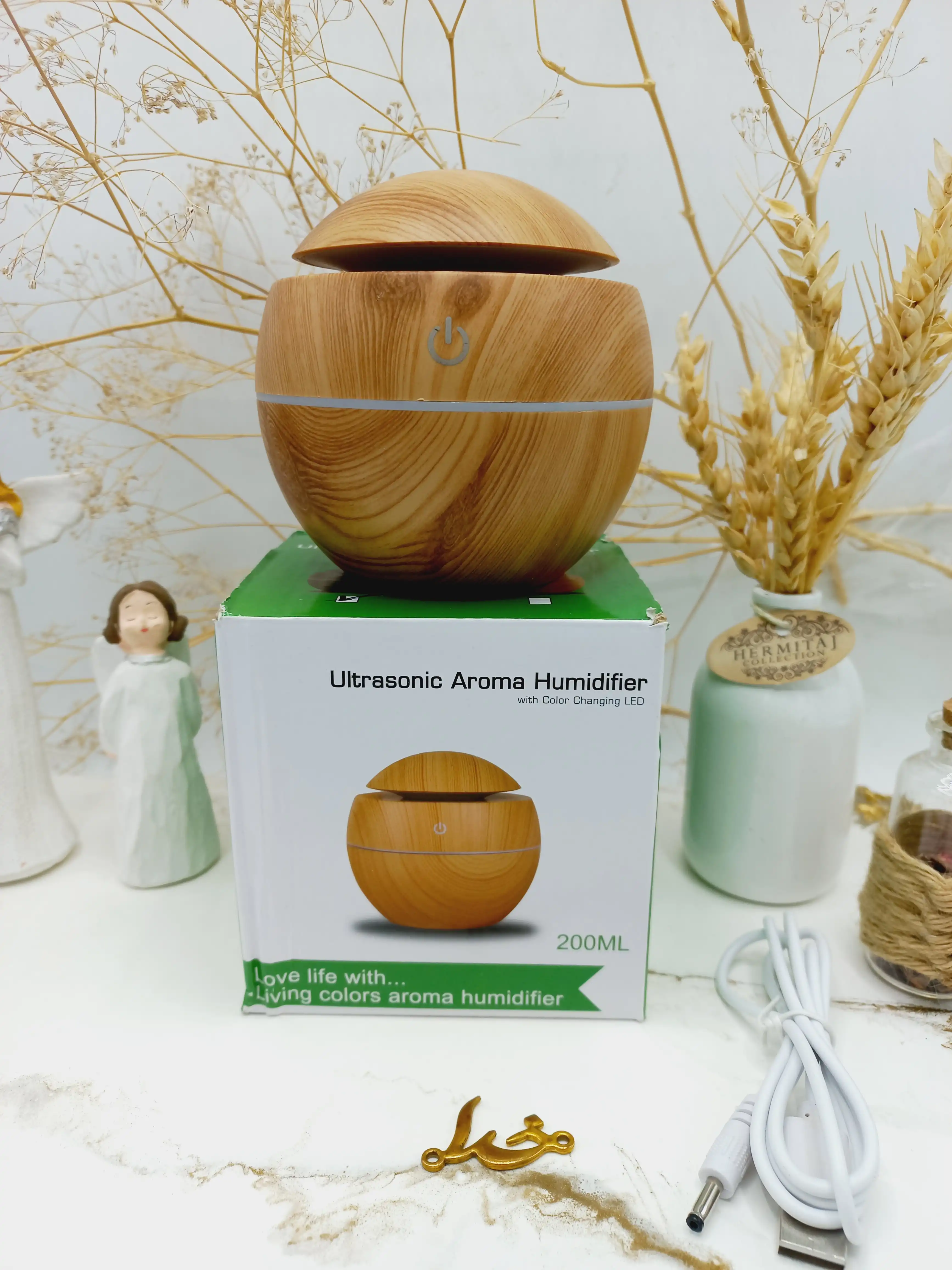 دستگاه بخور عطر طرح چوبی و دکمه لمسی با LED تغییر رنگ آلتراسونیک