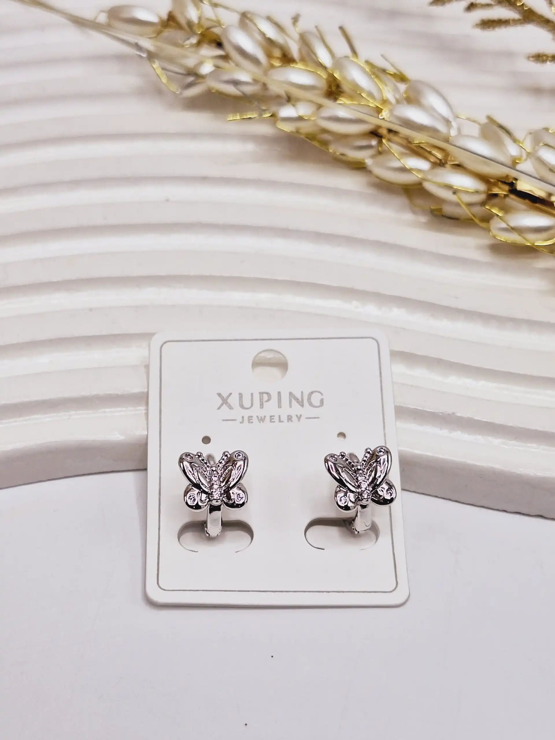 گوشواره قفلی طرح پروانه نقره ای ژوپینگ