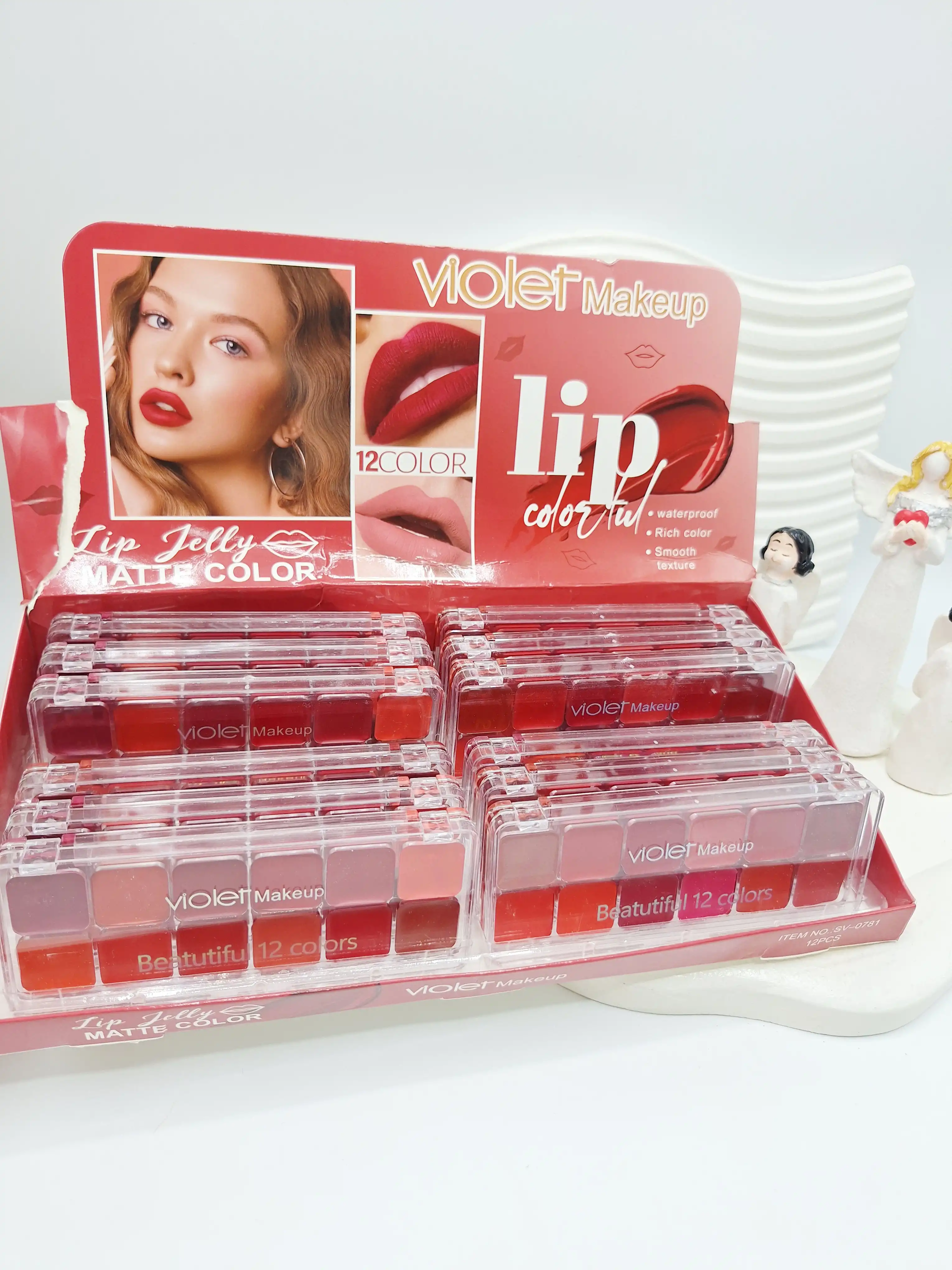 پالت رژ لب ۱۲ رنگ مات ویولت میکاپ کد ۰۷۸۱